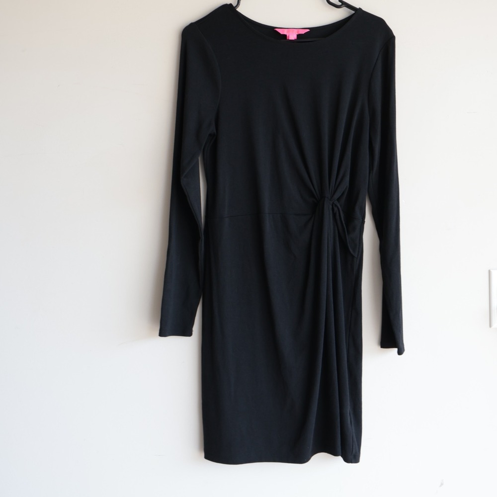 Lilly Pulitzer Womens Black Side Knot Twist Long Sleeve Knit Dress Size Medium